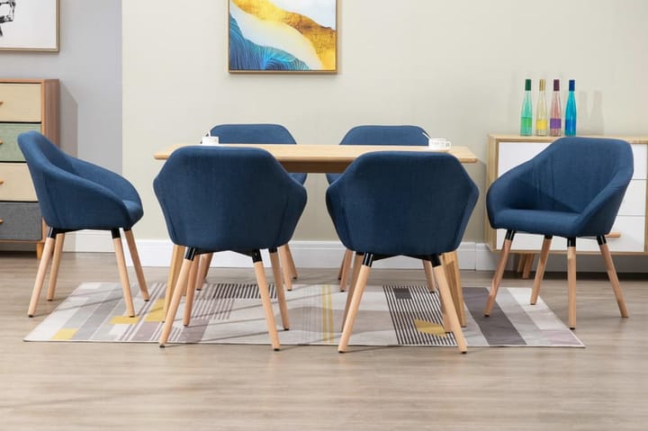 Matstolar 6 st blå tyg - Blå - Möbler - Fåtölj & stolar - Matstol & köksstol