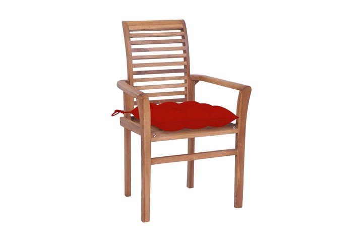 Matstolar 6 st med röda dynor massiv teak - Röd - Möbler - Fåtölj & stolar - Matstol & köksstol