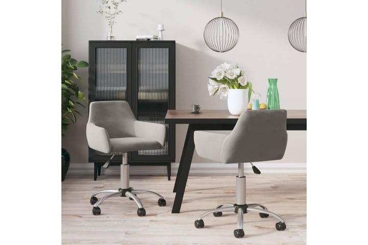 Snurrbara matstolar 2 st ljusgrå sammet - Grå - Möbler - Fåtölj & stolar - Matstol & köksstol