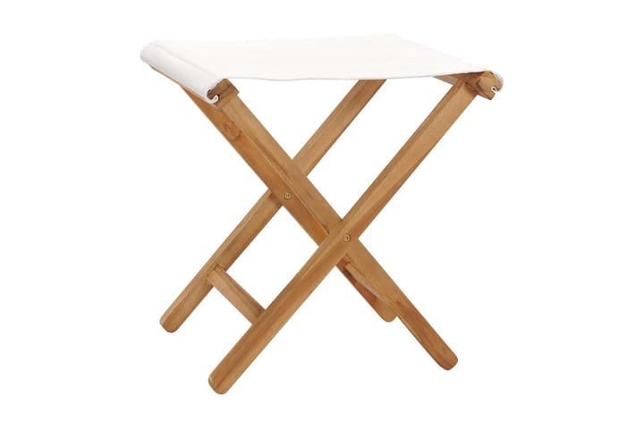 Hopfällbara stolar 2 st massiv teak och tyg gräddvit - Vit - Möbler - Fåtölj & stolar - Pall & puff - Fotpallar