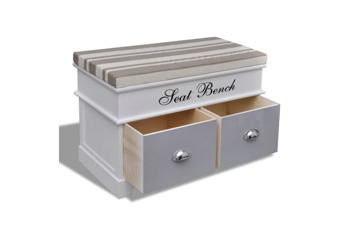 Hallbänk vit med grå dyna 2 lådor - Vit - Möbler - Fåtölj & stolar - Sittbänk