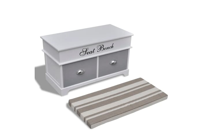 Hallbänk vit med grå dyna 2 lådor - Vit - Möbler - Fåtölj & stolar - Sittbänk