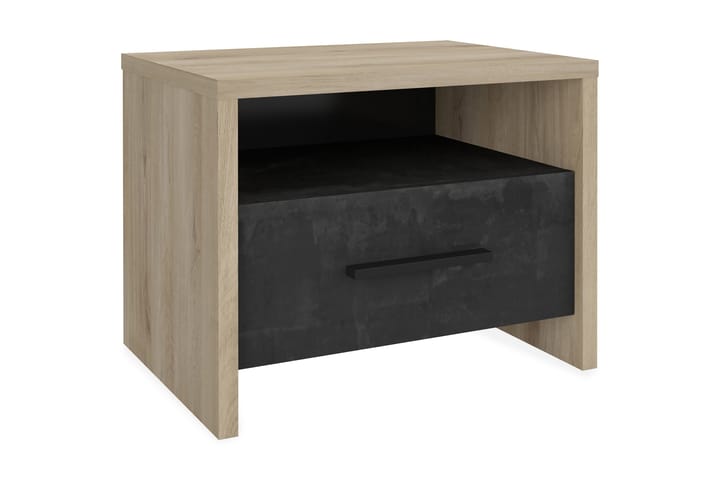 Sängbord Crestone 50 cm med Förvaring Låda + Hylla - Brun/Svart - Möbler - Bord & matgrupp - Avlastningsbord & sidobord - Sängbord & nattduksbord