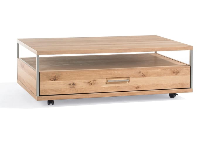 Soffbord Espero 115 cm med Förvaring Hylla + Låda på Hjul - Ek/Brun - Möbler - Bord & matgrupp - Soffbord