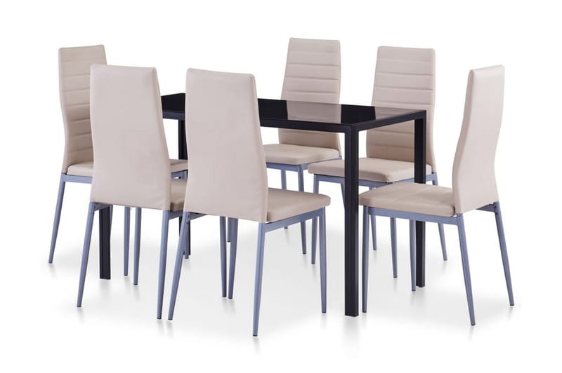 Matbord och stolar 7 delar cappuccino - Beige - Möbler - Matgrupper - Rektangulär matgrupp