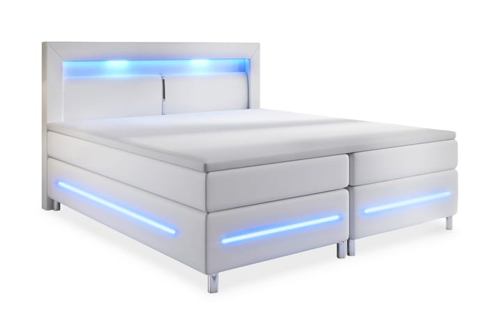 Komplett Sängpaket Pisa 160x200 LED Sänggavel Konstläder - Vit - Möbler - Sängar - Komplett sängpaket