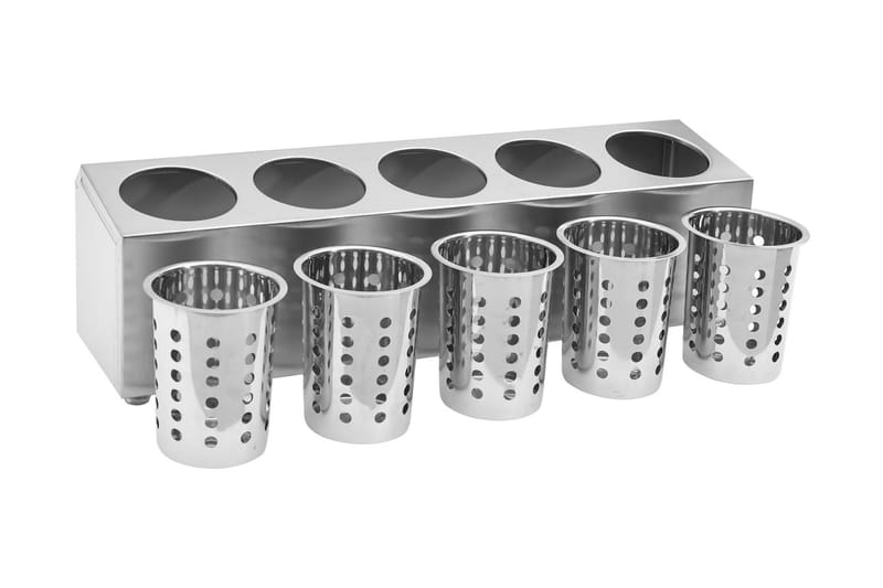 Bestickhållare 5 behållare rektangulär rostfritt stål - Silver - Förvaring - Småförvaring - Förvaringsställ - Bestikkstativ
