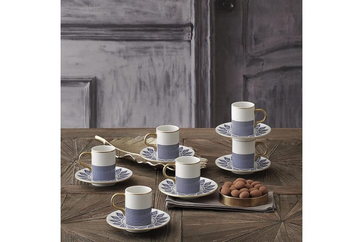 Kaffekoppset Subatan 12 Delar - Porslin/Vit/Guld/Blå - Servering & matlagning - Muggar & koppar - Kaffekopp & kaffemugg