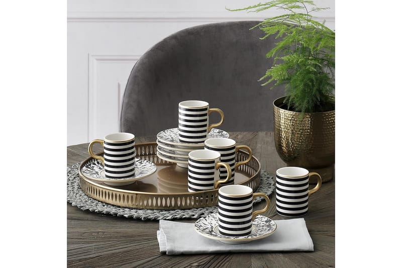 Kaffekoppset Subatan 12 Delar - Porslin/Vit/Guld/Svart - Servering & matlagning - Porslin