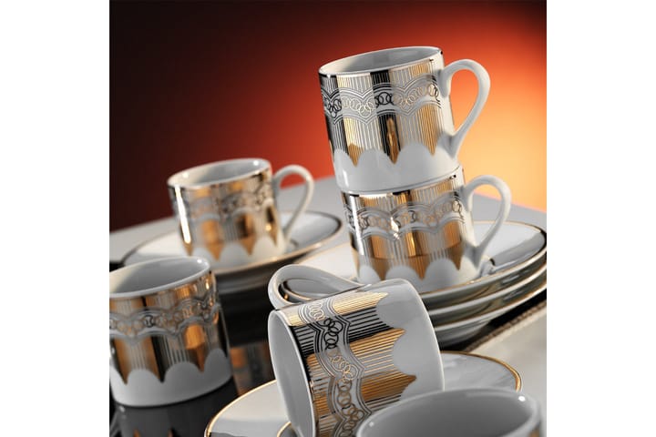 Kaffeservis 12 delar - Vit/Guld - Servering & matlagning - Porslin