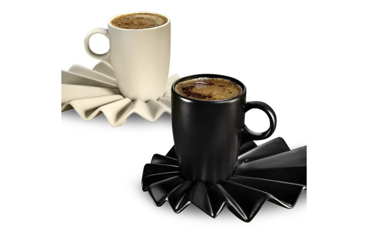 Kaffeservis 4-pack - Svart/Krämvit - Servering & matlagning - Porslin