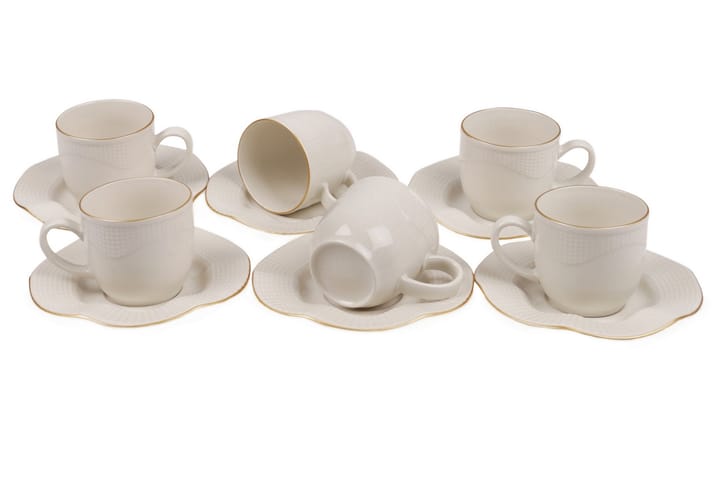 Kaffeservis Kütahya 12 Delar Porslin - Creme|Guld - Servering & matlagning - Muggar & koppar - Kaffekopp & kaffemugg