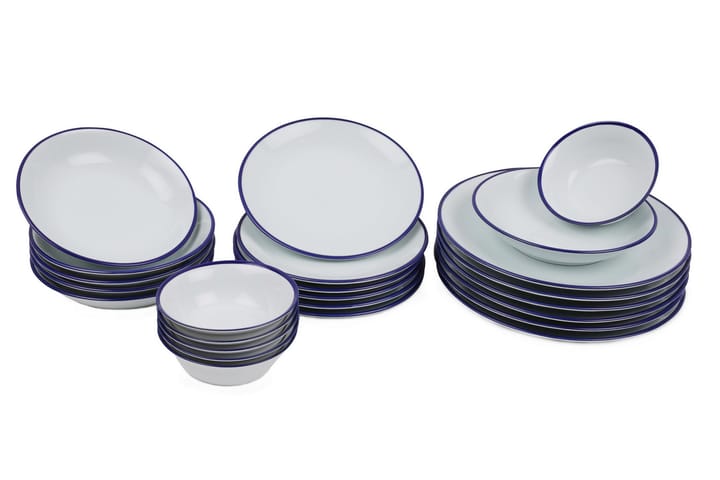Middagsservis Adine 24 Delar Porslin - Vit/Mörkblå - Servering & matlagning - Porslin