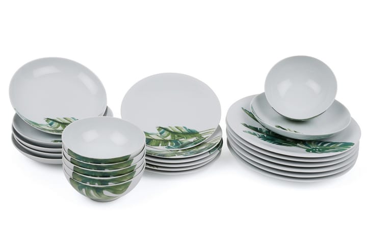 Middagsservis Kütahya 24 Delar Porslin - Vit|Grön|Mint - Servering & matlagning - Tallrikar & skålar