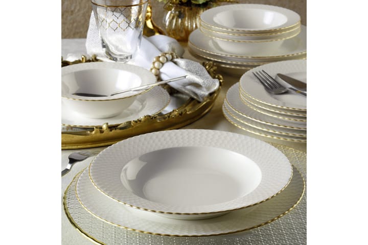 Middagsservis Kütahya 24 Delar Porslin - Vit|Guld - Servering & matlagning - Tallrik & skål