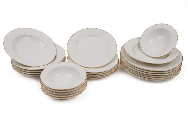 Middagsservis Kütahya 24 Delar Porslin - Vit|Guld - Servering & matlagning - Porslin - Porslin servis