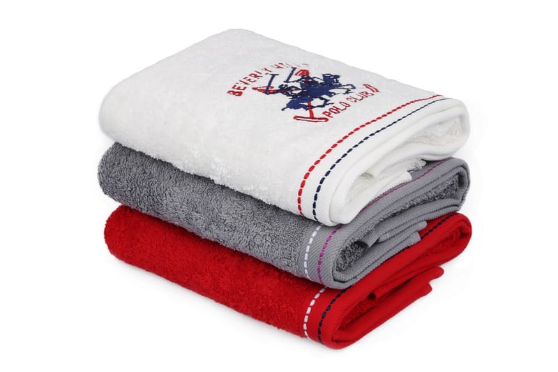 Handduk Beverly Hills Polo Club 50x90 cm 3-pack - Vit|Röd|Grå - Textil & mattor - Badrumstextil - Handduk