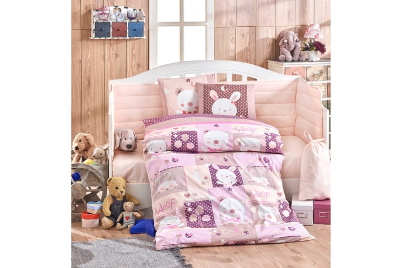 Bäddset Hobby Baby 4-dels Poplin - Rosa|Vit|Beige|Lila - Textil & mattor - Barntextilier - Sängkläder barn - Bäddset barn