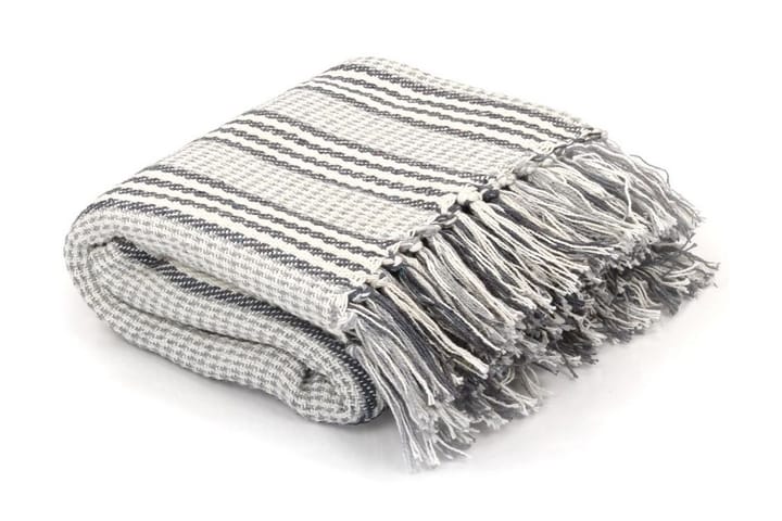 Filt bomull ränder 220x250 cm grå och vit - Grå - Textil & mattor - Filt & pläd