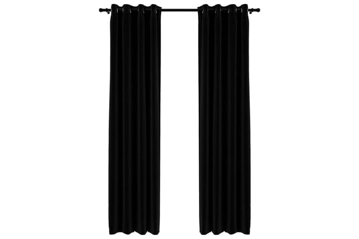 Mörkläggningsgardin med öljetter linnelook 2 st svart 140x22 - Svart - Textil & mattor - Gardiner - Mörkläggningsgardiner