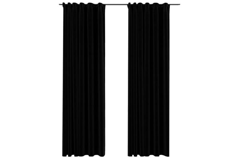 Mörkläggningsgardin med krokar linnelook 2 st svart 140x225 - Svart - Textil & mattor - Gardiner - Mörkläggningsgardiner