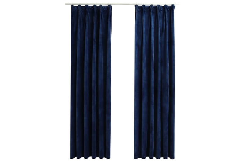 Mörkläggningsgardiner 2 st med krokar sammet mörkblå 140x245 - Mörkblå - Textil & mattor - Sängkläder