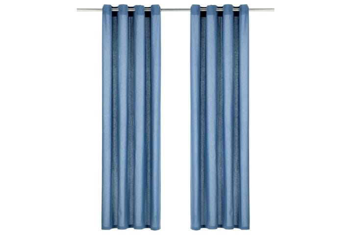 Gardiner med metallringar 2 st bomull 140x175 cm blå - Blå - Textil & mattor - Gardiner - Panelgardin