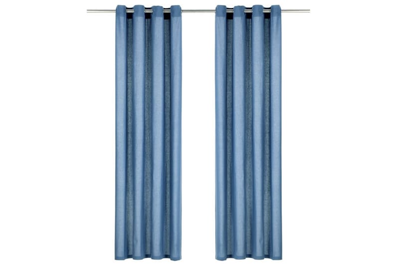 Gardiner med metallringar 2 st bomull 140x225 cm blå - Blå - Textil & mattor - Gardiner - Panelgardin