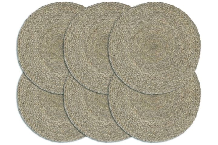 Bordstabletter 6 st grå 38 cm rund jute - Grå - Textil & mattor - Kökstextil
