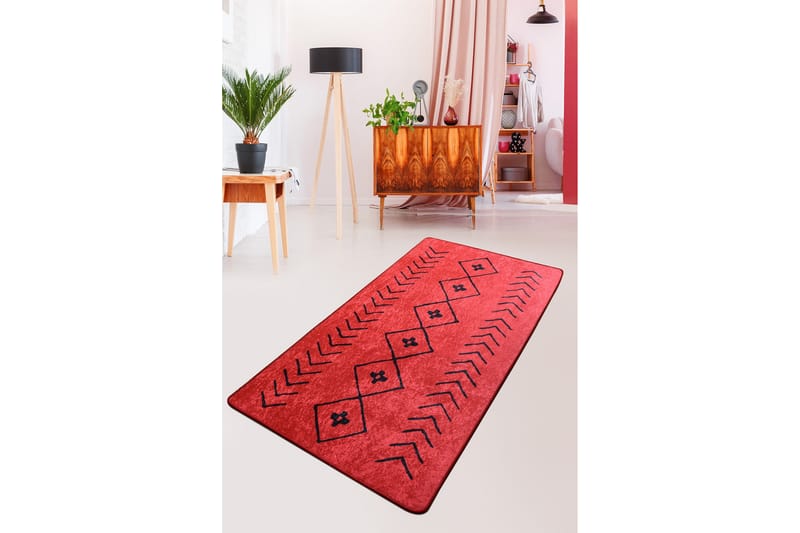 Entrematta Kezban 80x300 cm - Röd/Svart/Sammet - Textil & mattor - Matta - Små mattor