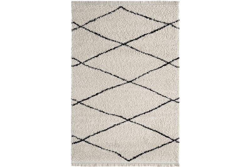 Ryamatta Woolly Shaggy 160x230 cm Diagonal Rektangulär - Cremevit/Svart - Textil & mattor - Matta - Modern matta - Ryamatta