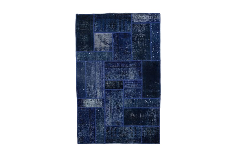 Handknuten Patchworkmatta Ull/Garn Mörkblå/Blå 138x214cm - Mörkblå|Blå - Textil & mattor - Matta - Stor matta