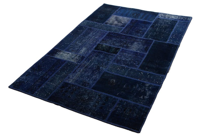 Handknuten Patchworkmatta Ull/Garn Mörkblå/Blå 138x214cm - Mörkblå|Blå - Textil & mattor - Matta - Orientalisk matta - Patchwork matta