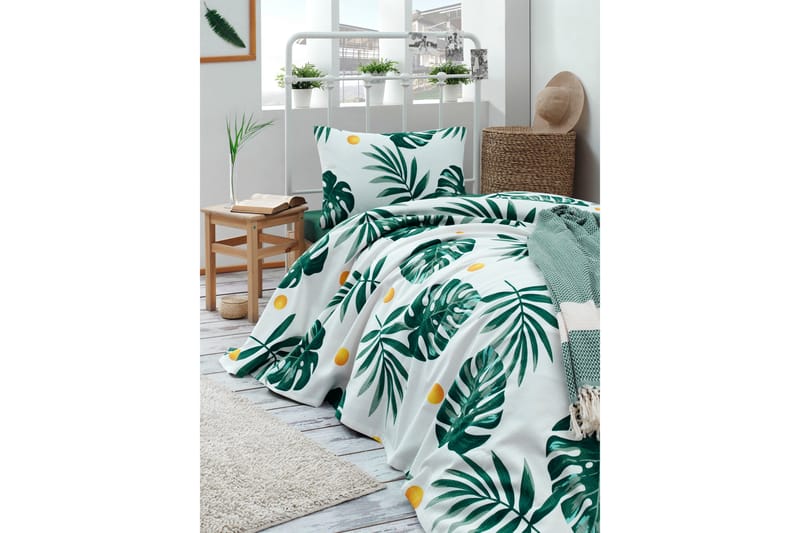 Överkast EnLora Home 160x235 cm - Vit|Grön|Gul - Textil & mattor - Sängkläder