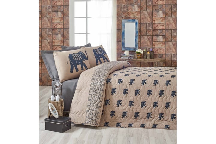 Överkast Eponj Home Dubbelt 200x220+2 Kuddfodral Quiltat - Blå|Ljusbrun - Textil & mattor - Sängkläder