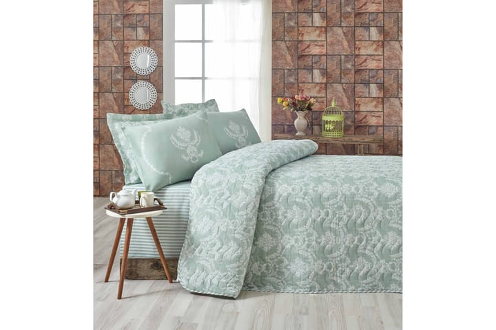 Överkast Eponj Home Dubbelt 200x220+2 Kuddfodral Quiltat - Grön/Vit - Textil & mattor - Sängkläder
