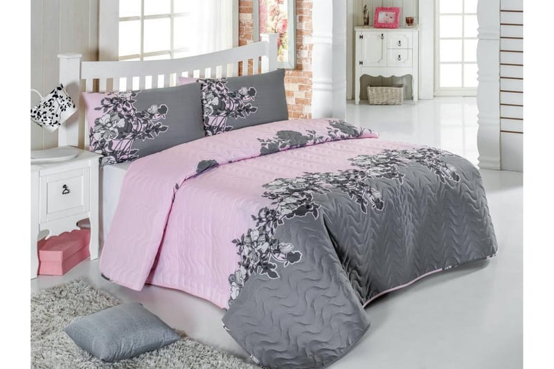 Överkast Eponj Home Dubbelt 200x220+2 Kuddfodral Quiltat - Rosa|Grå - Textil & mattor - Sängkläder