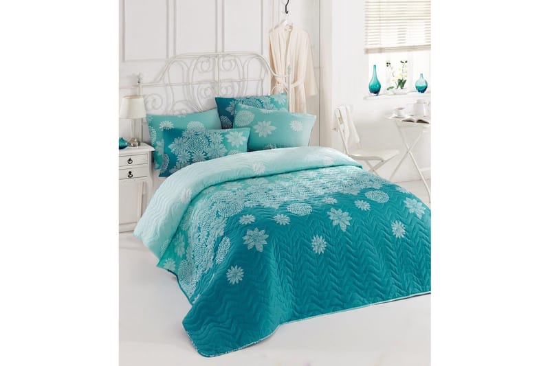 Överkast Eponj Home Dubbelt 200x220+2 Kuddfodral Quiltat - Turkos|Vit - Textil & mattor - Sängkläder