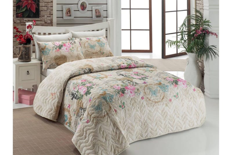 Överkast Eponj Home Enkelt 160x220+Kuddfodral Quiltat - Beige|Multi - Textil & mattor - Sängkläder
