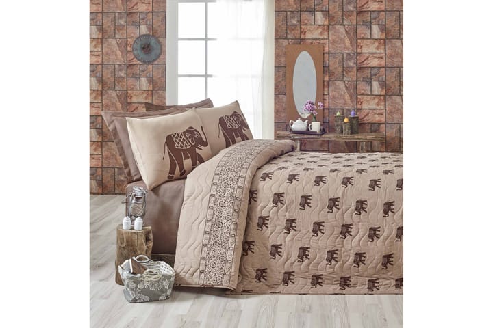 Överkast Eponj Home Enkelt 160x220+Kuddfodral Quiltat - Brun|Ljusbrun - Textil & mattor - Sängkläder