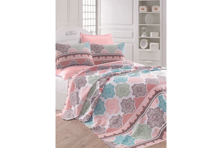 Överkast Eponj Home Enkelt 160x235 cm - Turkos|Rosa|Creme - Textil & mattor - Sängkläder - Överkast - Överkast dubbelsäng