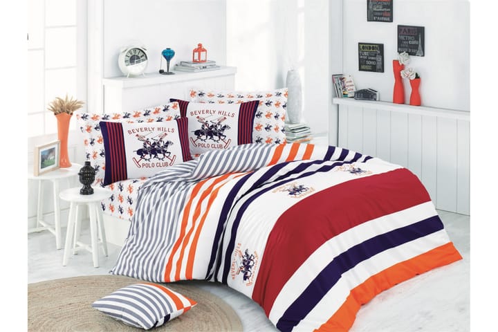 Bäddset Beverly Hills Polo Club Enkelt 3-dels Ranforce - Vit|Mörkblå|Röd|Orange - Textil & mattor - Sängkläder