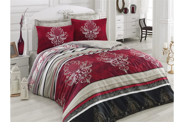 Bäddset Cotton Box Dubbelt 6-dels Satin - Röd|Vit|Svart|Creme - Textil & mattor - Sängkläder