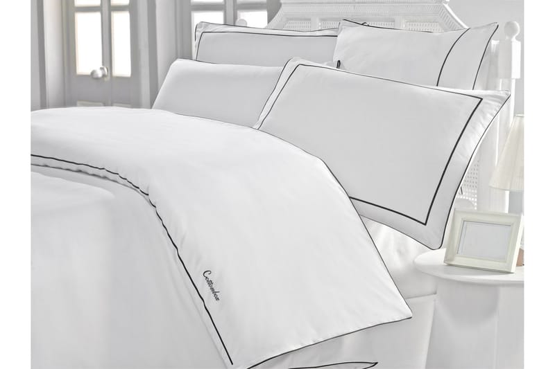 Bäddset Cotton Box Dubbelt 6-dels Satin - Vit|Svart - Textil & mattor - Sängkläder - Bäddset & påslakanset - Påslakanset dubbelsäng