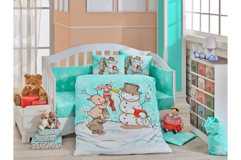 Bäddset Hobby Baby 4-dels Poplin - Mint|Vit|Brun|Orange - Textil & mattor - Barntextilier - Sängkläder barn