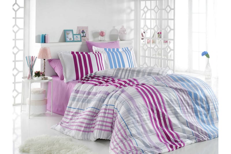 Bäddset Hobby Dubbelt 4-dels Poplin - Rosa|Vit|Blå - Textil & mattor - Sängkläder