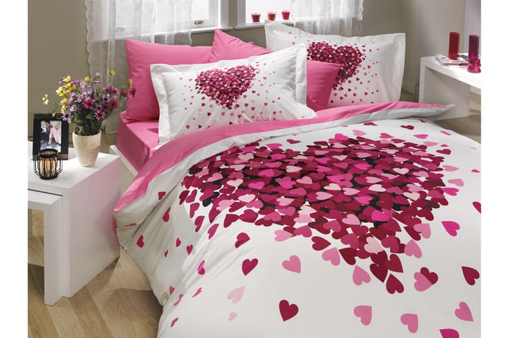 Bäddset Hobby Dubbelt 4-dels Poplin - Rosa/Vit/Röd - Textil & mattor - Sängkläder