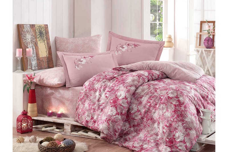 Bäddset Hobby Dubbelt 6-dels Exklusiv Satin - Rosa|Vit - Textil & mattor - Sängkläder