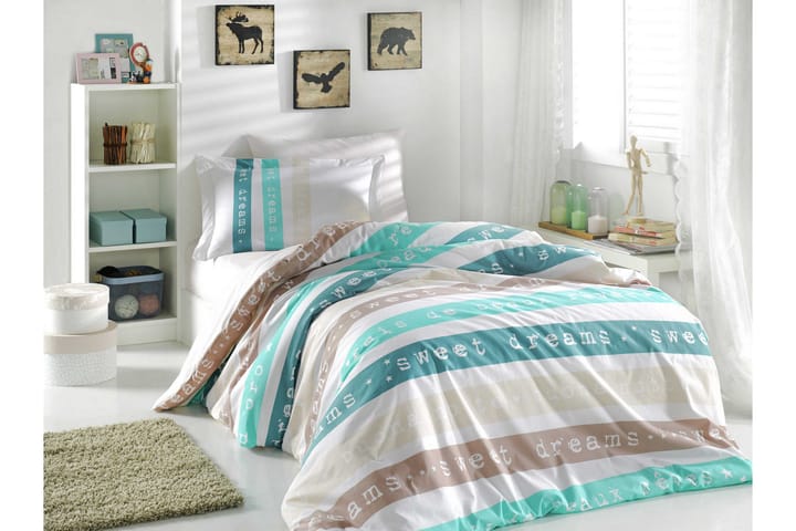 Bäddset Hobby Enkelt 3-dels Poplin - Grön|Vit|Brun - Textil & mattor - Sängkläder