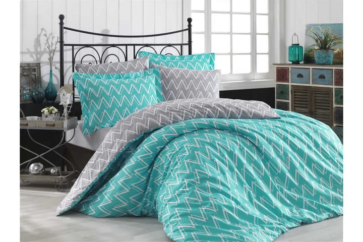 Bäddset Hobby Enkelt 3-dels Poplin - Turkos|Grå|Vit - Textil & mattor - Sängkläder - Bäddset & påslakanset